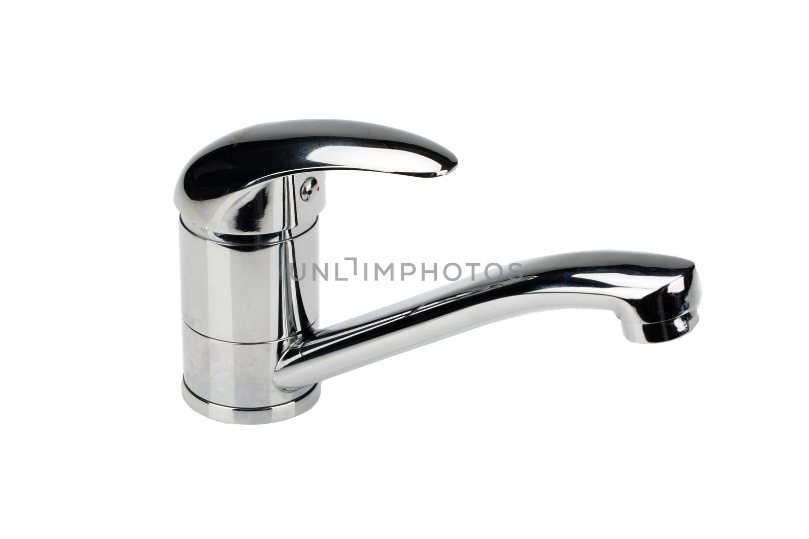 Metal chromium-plated water mixer on an isolated background