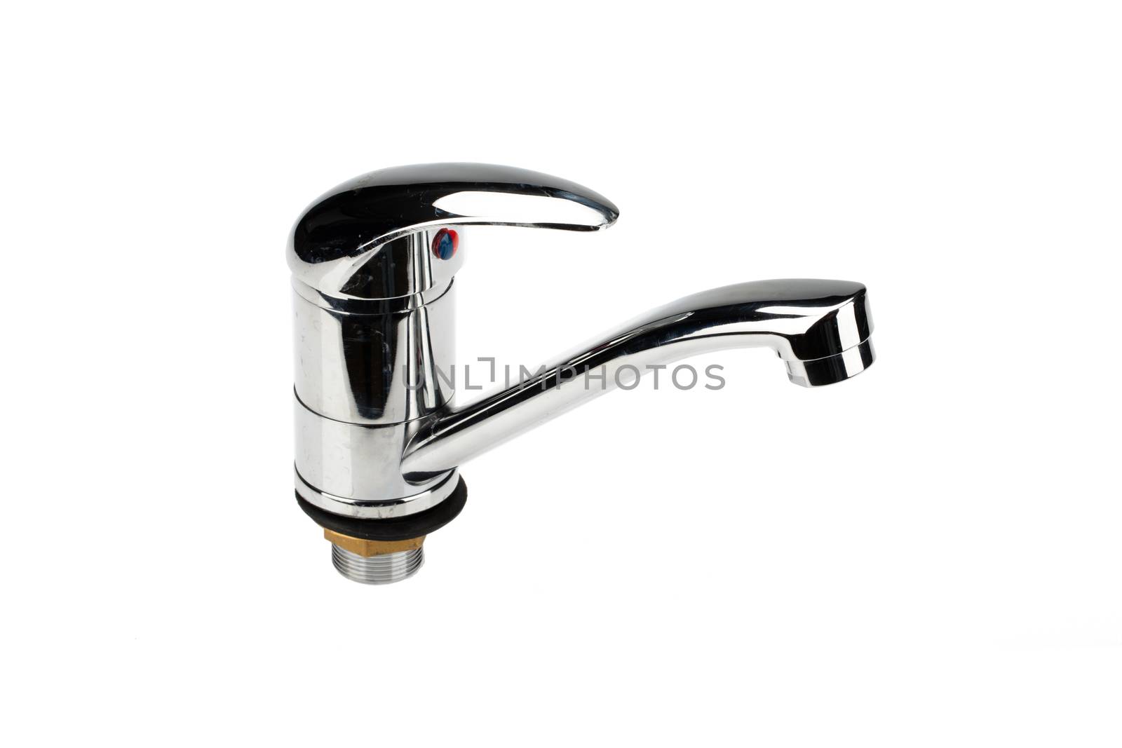 Metal chromium-plated water mixer on an isolated background