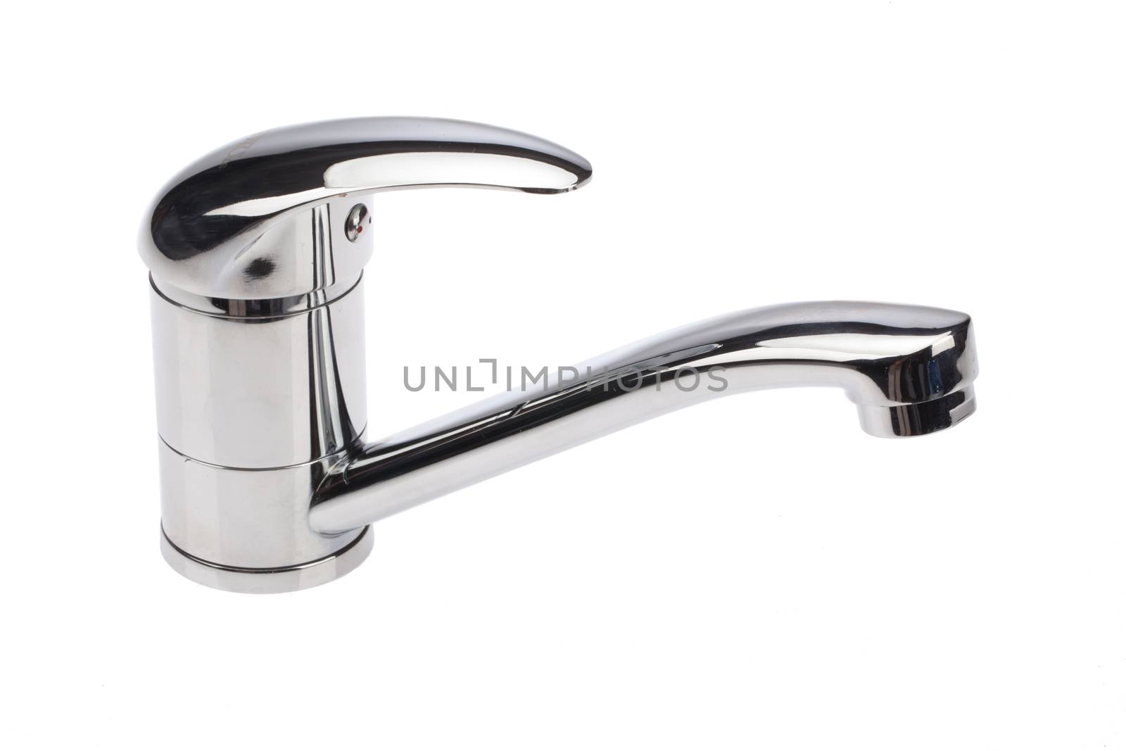 Metal chromium-plated water mixer on an isolated background