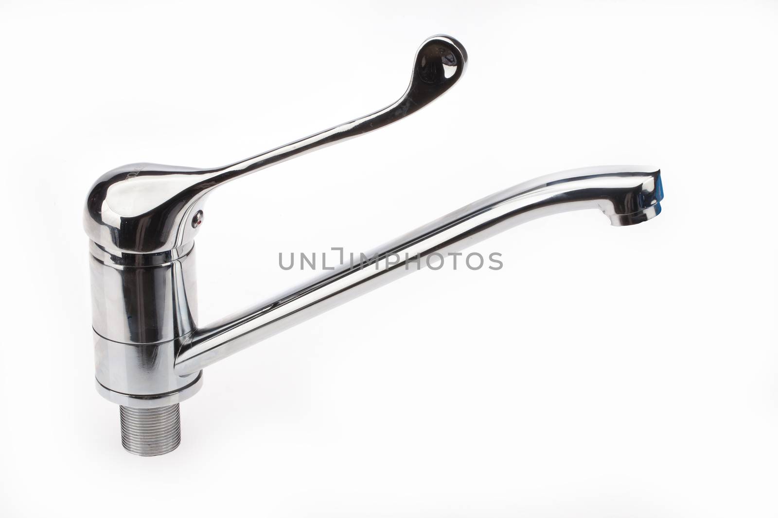 Metal chromium-plated water mixer on an isolated background