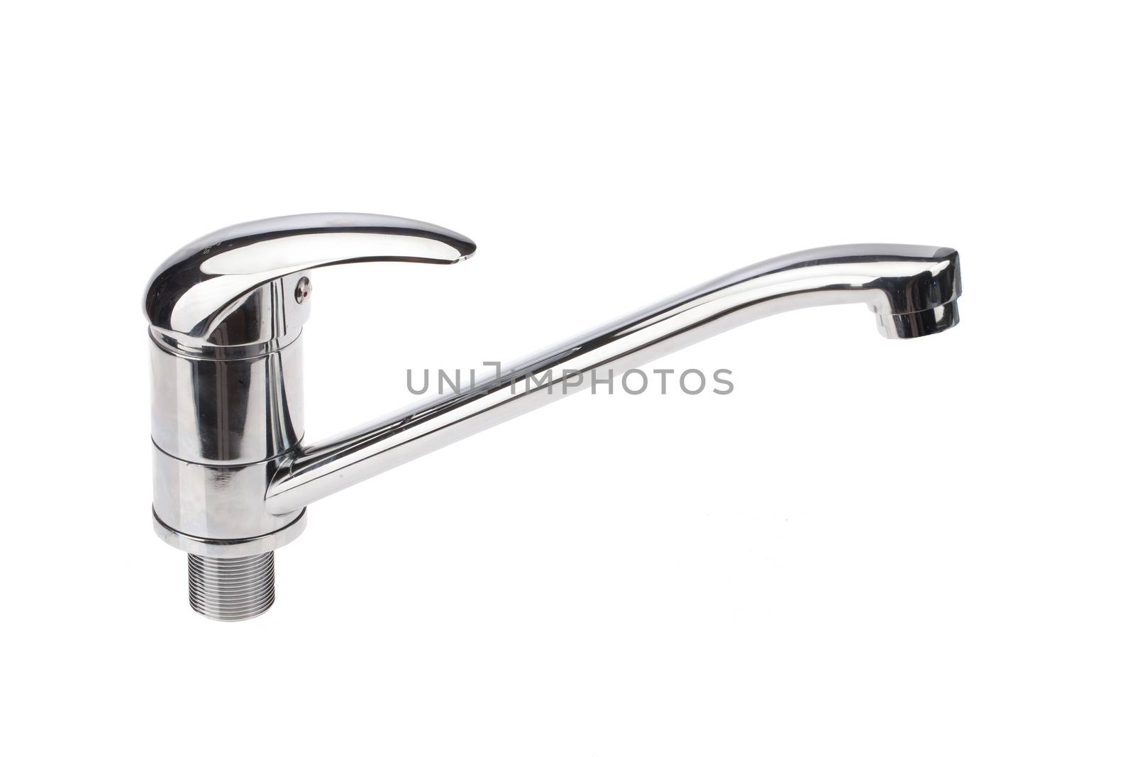 Metal chromium-plated water mixer on an isolated background