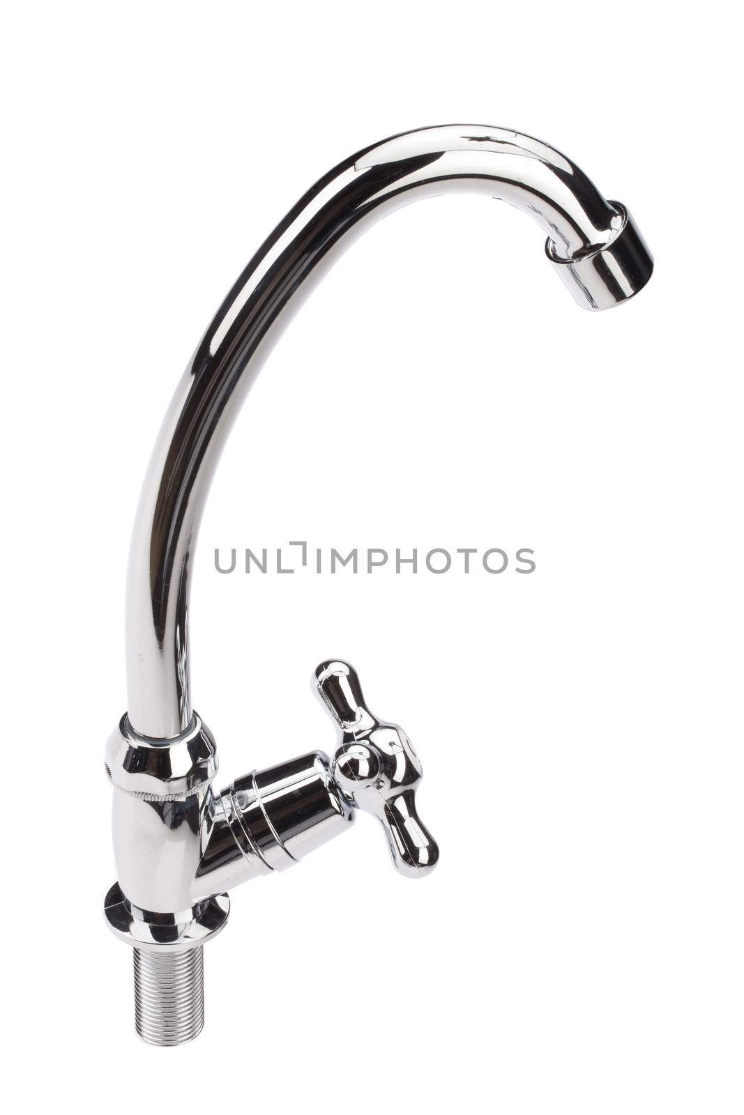 Metal chromium-plated water mixer on an isolated background