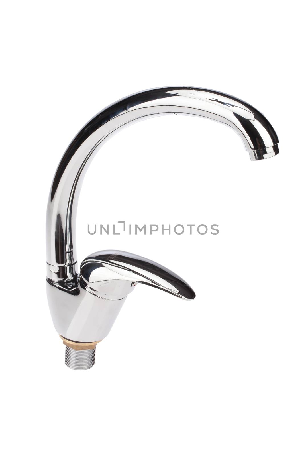 Metal chromium-plated water mixer on an isolated background