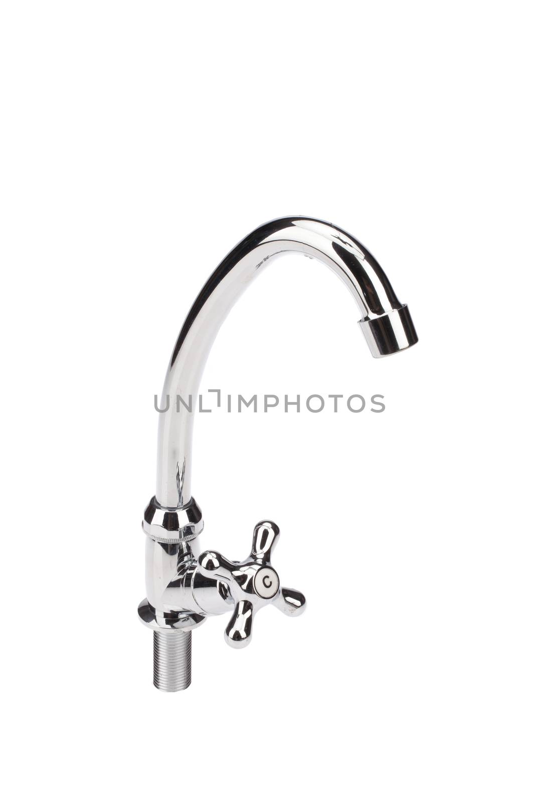Metal chromium-plated water mixer on an isolated background