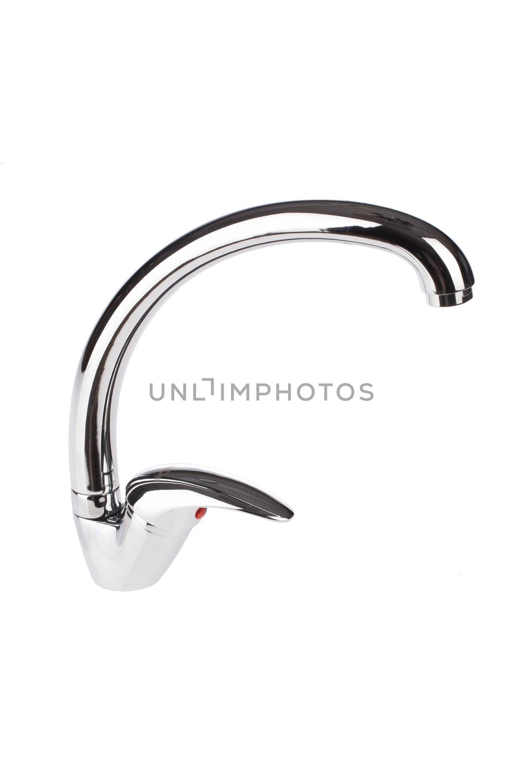Metal chromium-plated water mixer on an isolated background