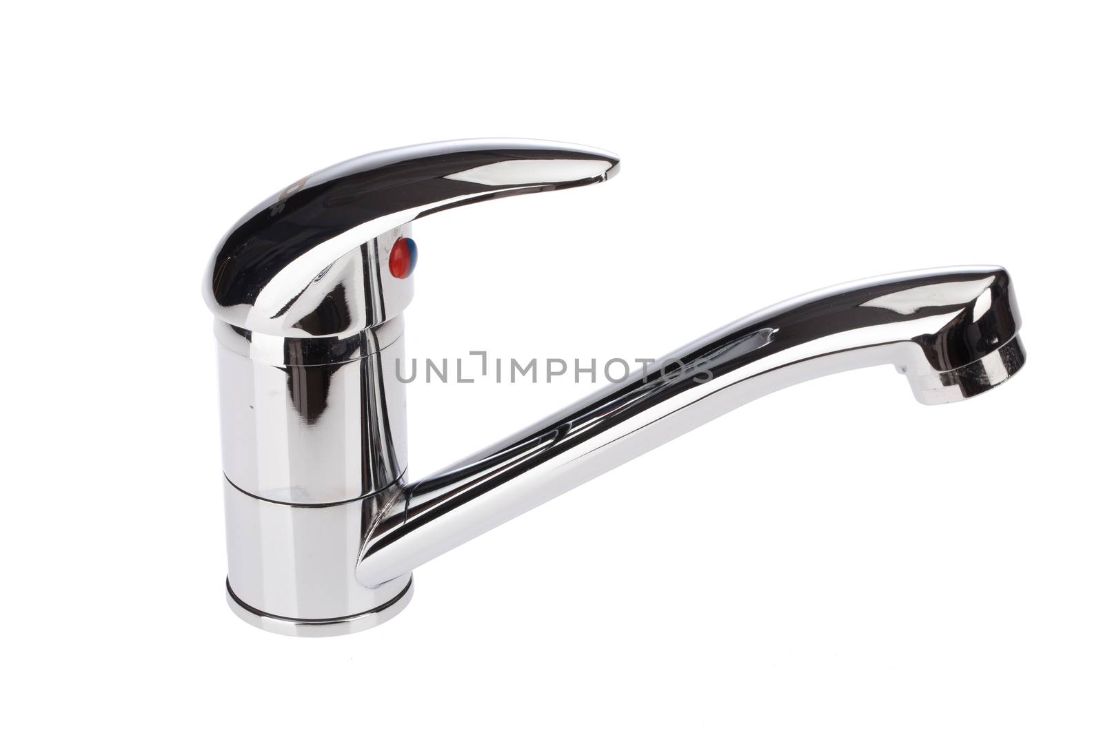 Metal chromium-plated water mixer on an isolated background