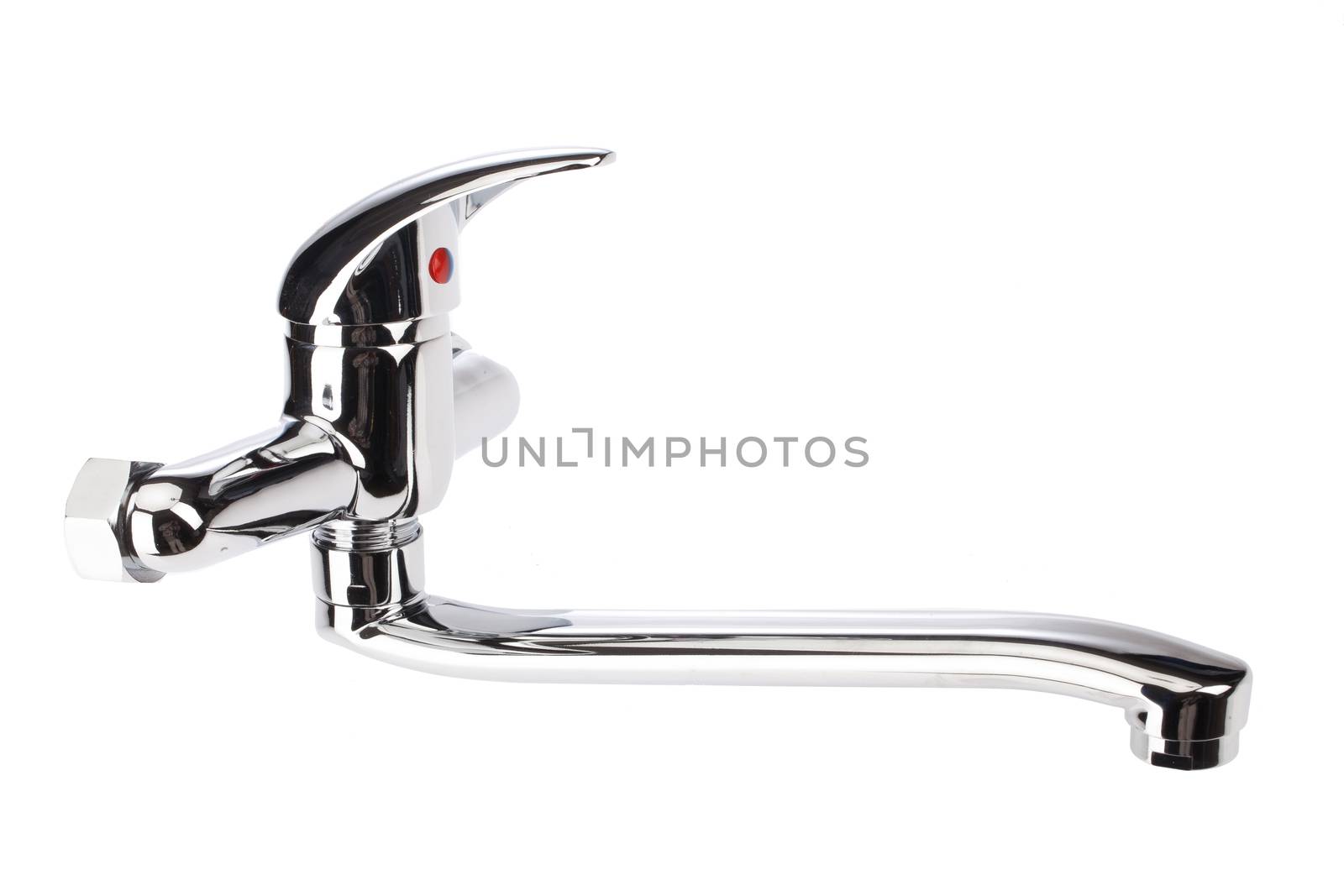 Metal chromium-plated water mixer on an isolated background
