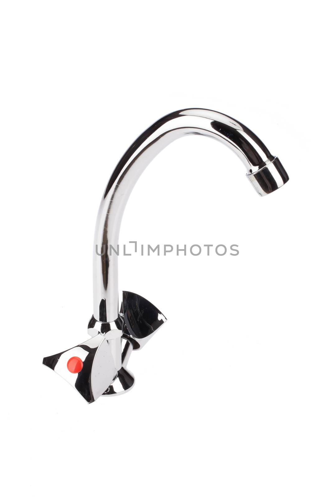 Metal chromium-plated water mixer on an isolated background