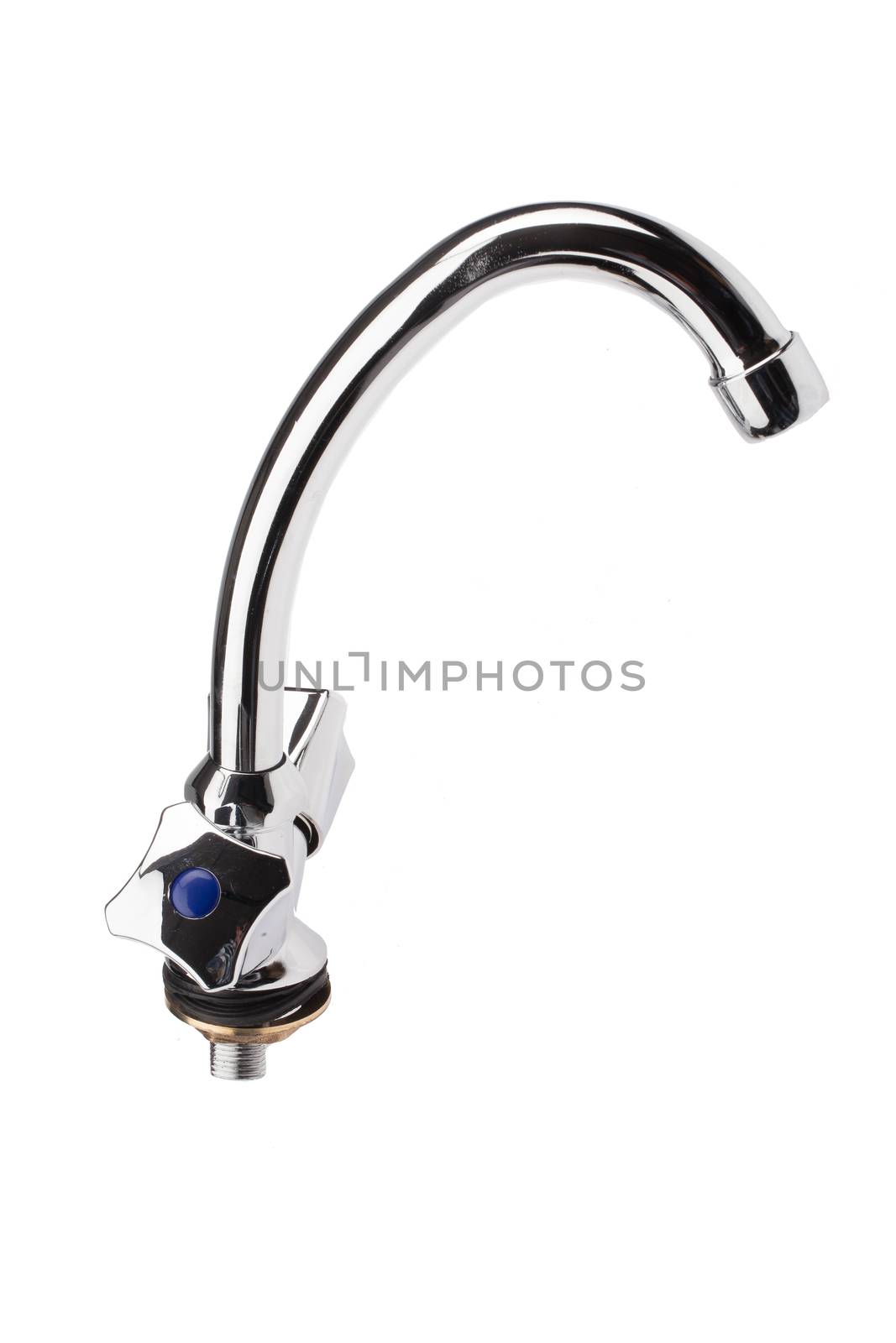 Metal chromium-plated water mixer on an isolated background