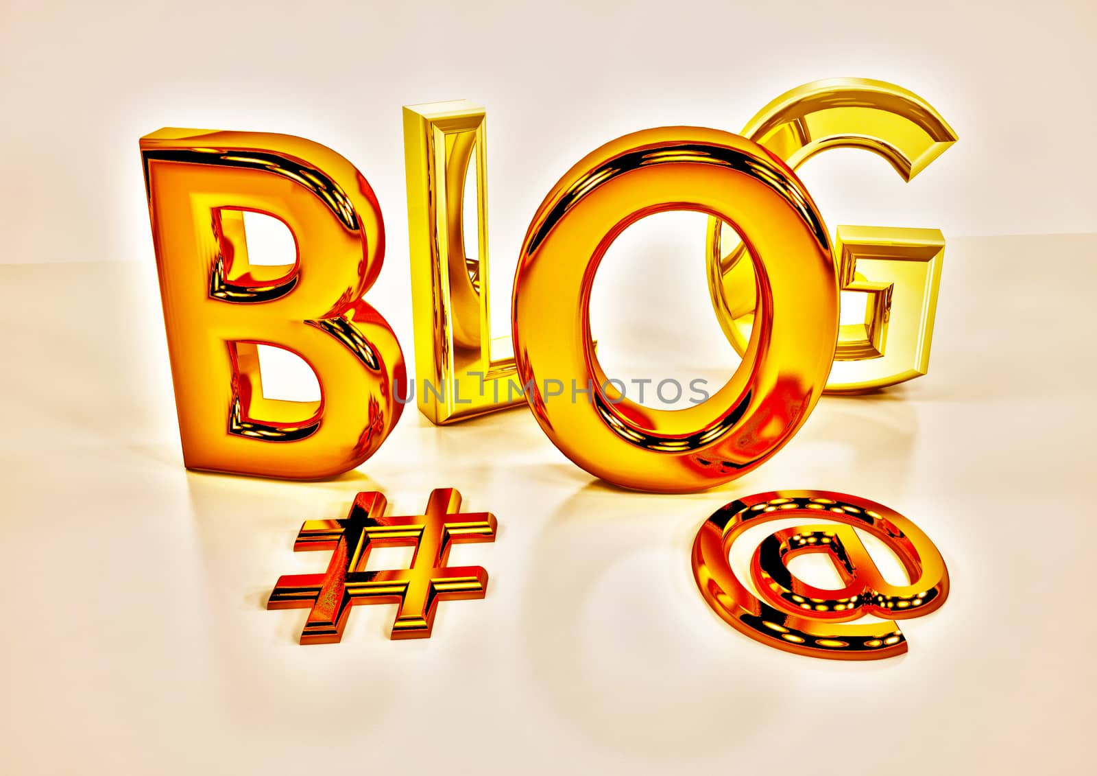 Glossy three-dimensional inscription Blog on dimensional background. 3D illustration.