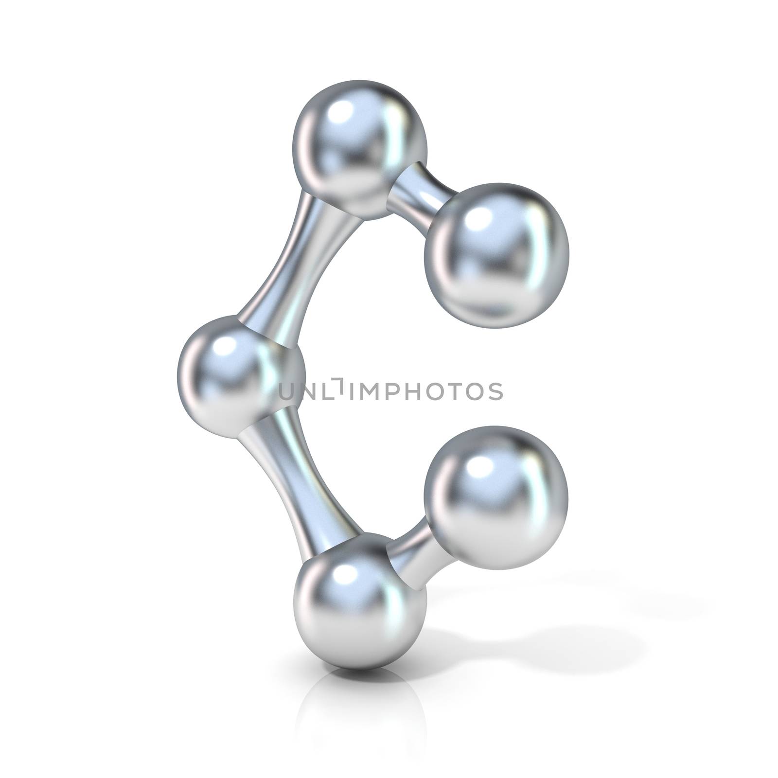 Molecular font collection letter - C. 3D render illustration, isolated on white background