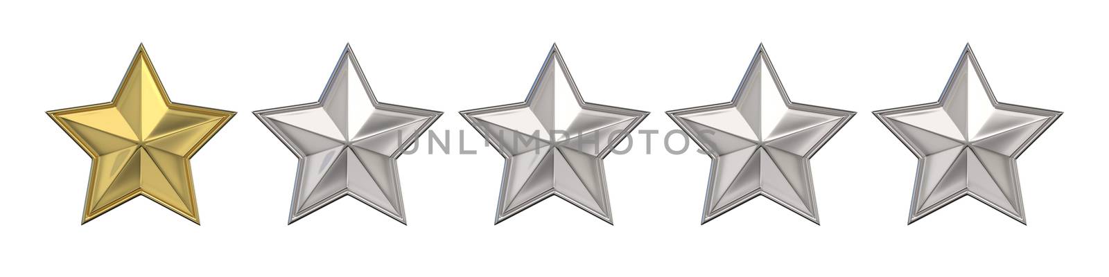 Voting concept. Rating one golden star. 3D render illustration isolated on white background