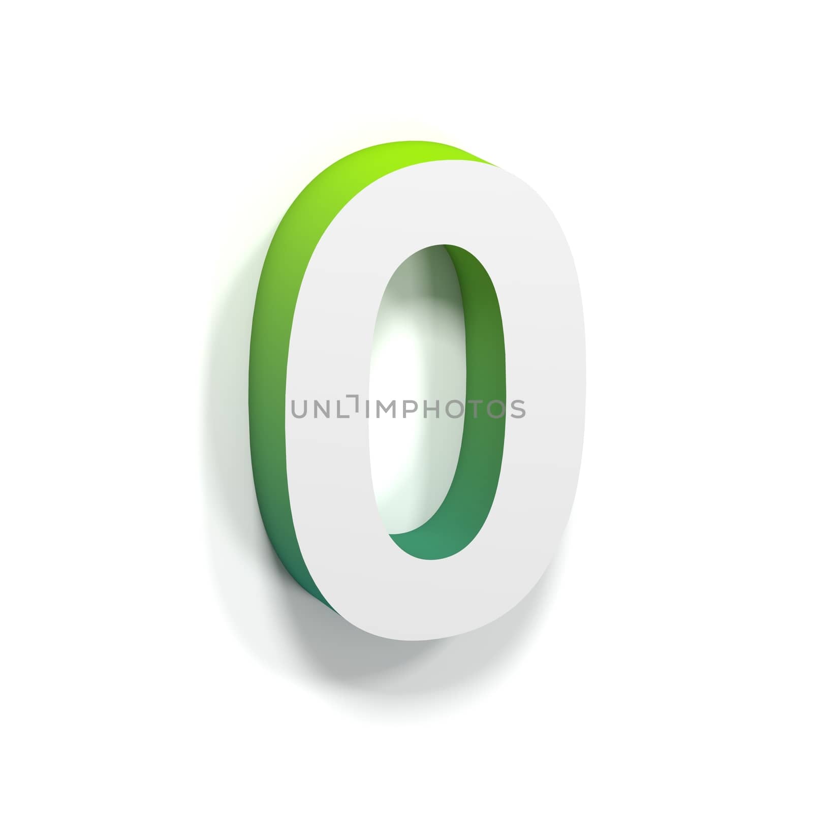 Green gradient and soft shadow number ZERO - 0. 3D render illustration isolated on white background