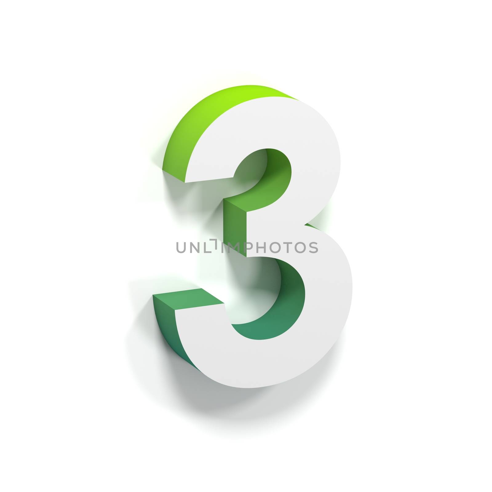 Green gradient and soft shadow number THREE - 3. 3D render illustration isolated on white background