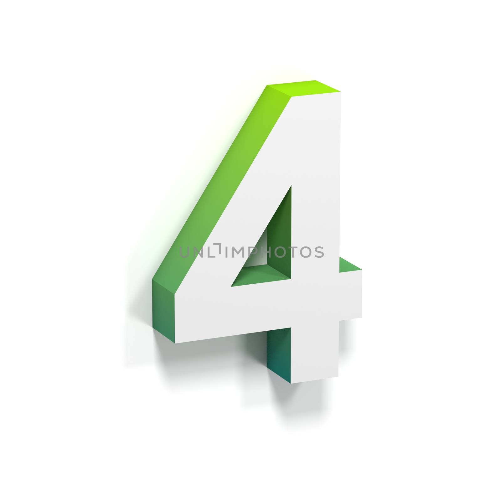 Green gradient and soft shadow number FOUR - 4. 3D render illustration isolated on white background