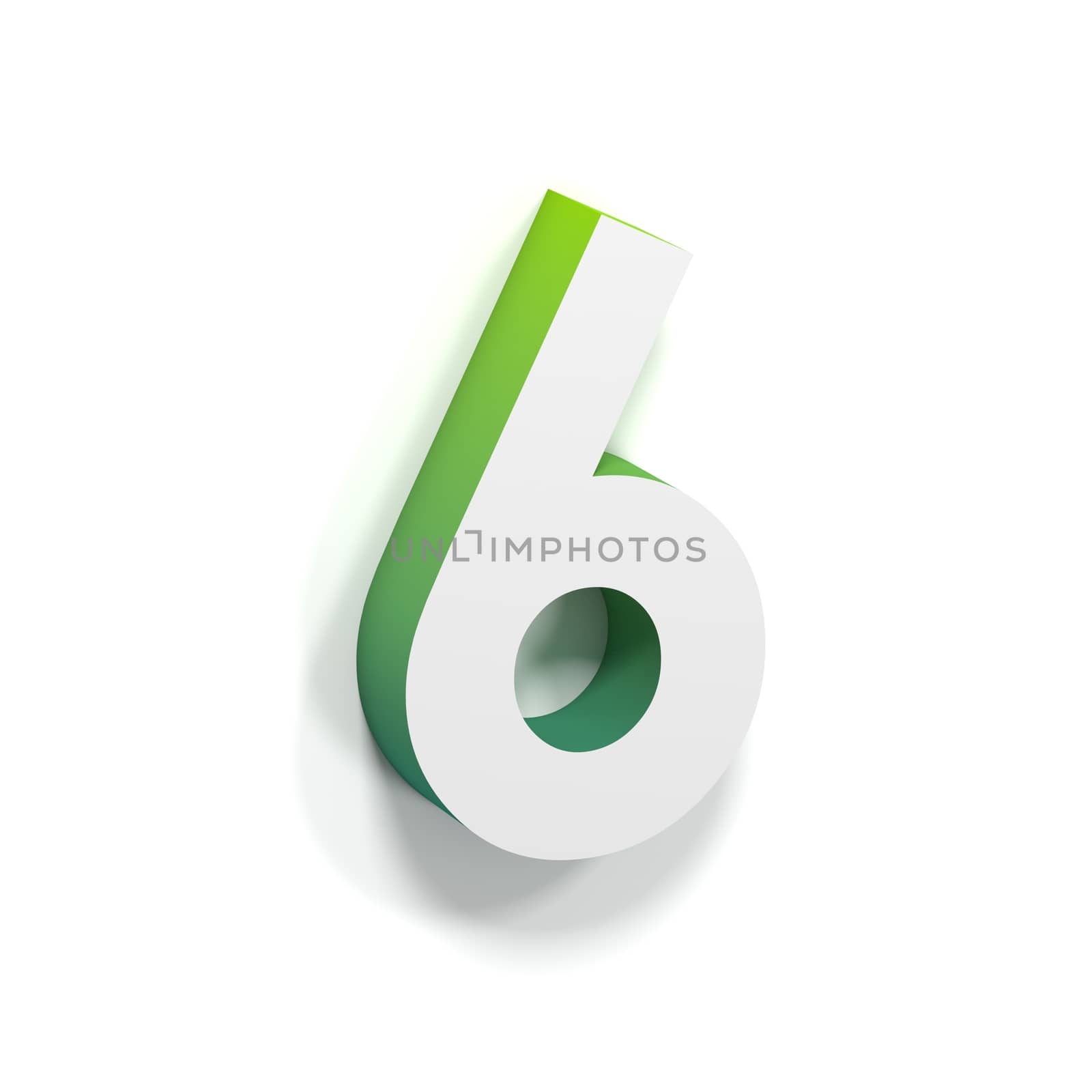 Green gradient and soft shadow number SIX - 6. 3D render illustration isolated on white background