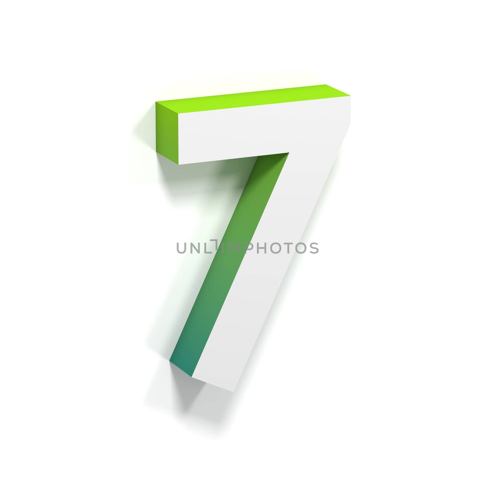 Green gradient and soft shadow number SEVEN - 7. 3D render illustration isolated on white background