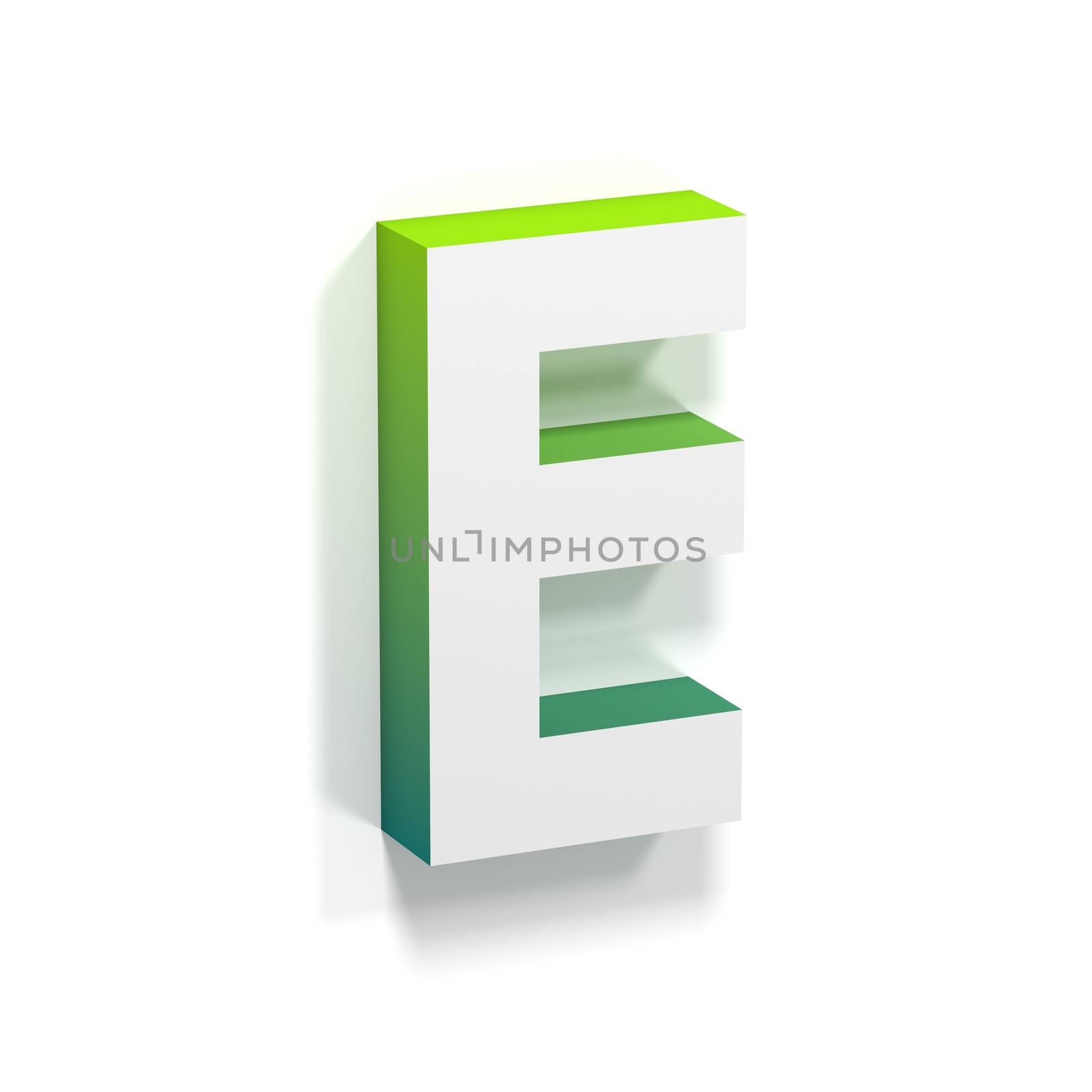 Green gradient and soft shadow font. Letter E. 3D render illustration isolated on white background