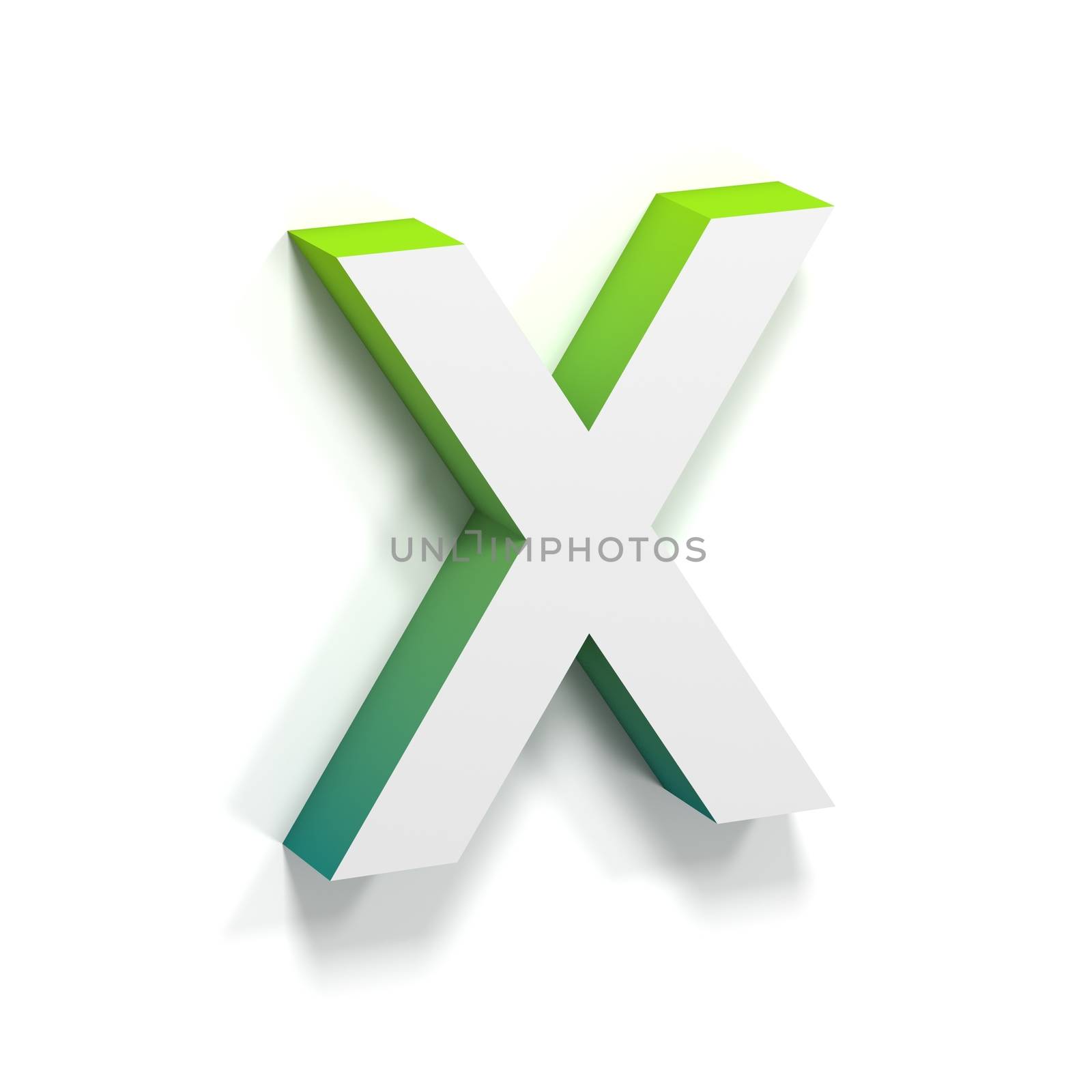 Green gradient and soft shadow font. Letter X. 3D render illustration isolated on white background