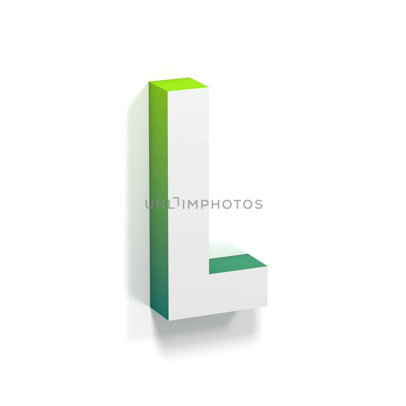 Green gradient and soft shadow font. Letter L. 3D render illustration isolated on white background