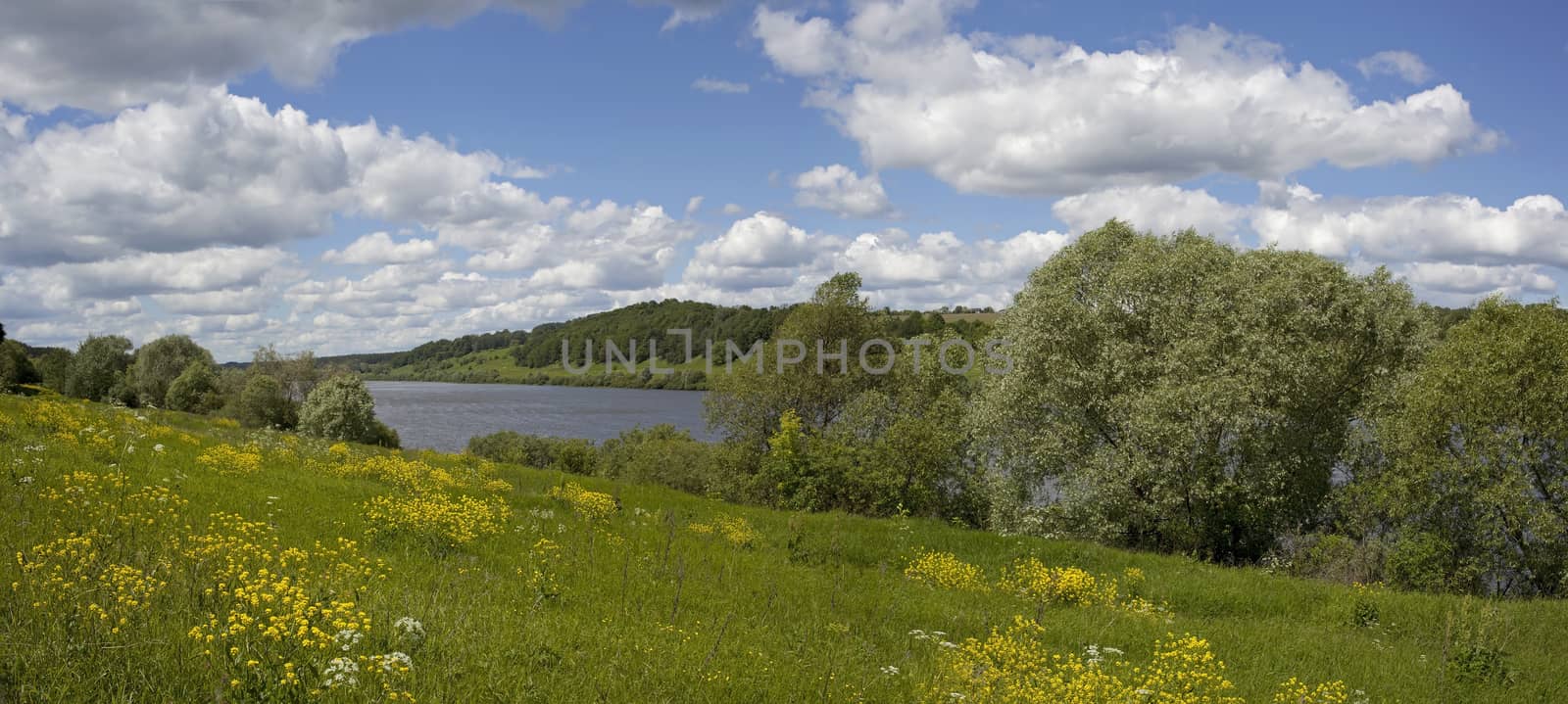 Panorama of a summer landscape with river and clouds.







Panorama of the river with clouds.