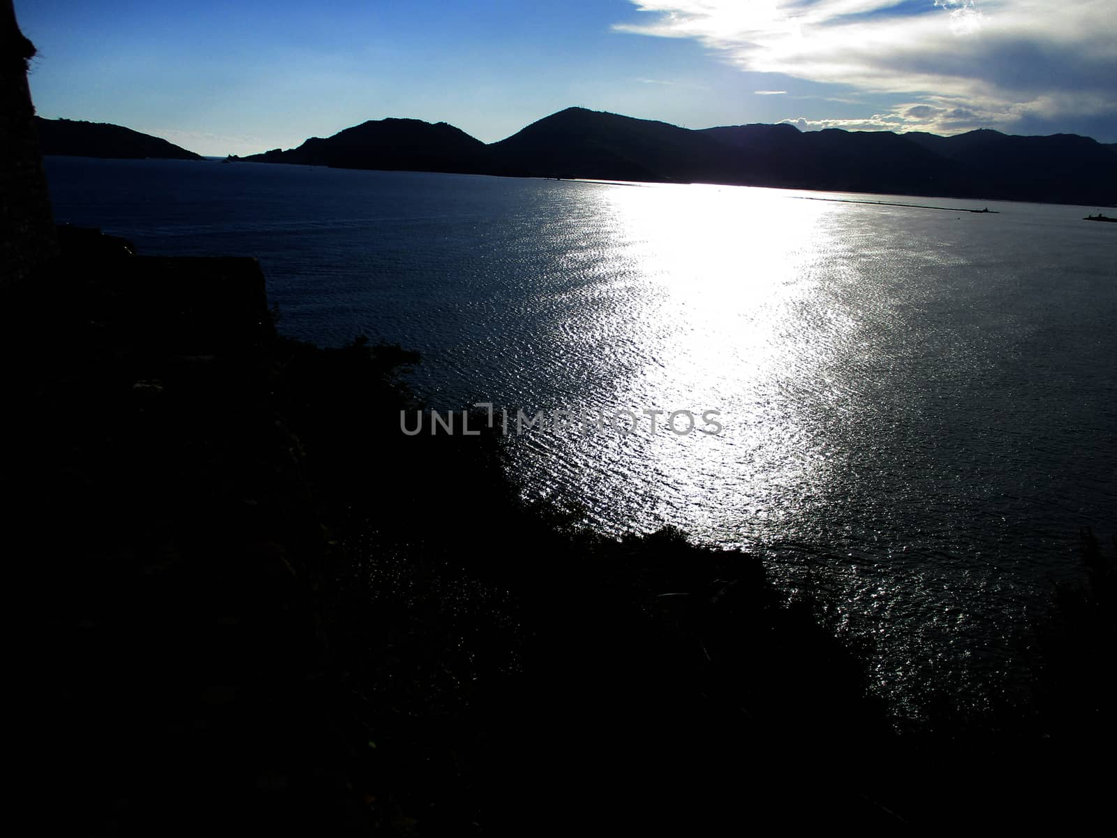 view of the bay of Lerici at sunset, Liguria, Italy