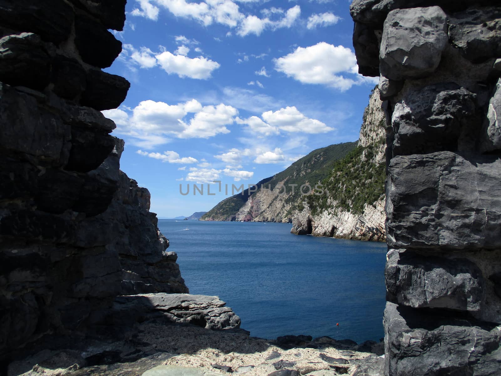 the sea of Portovenere from the remains of the old village, Liguria, Italy