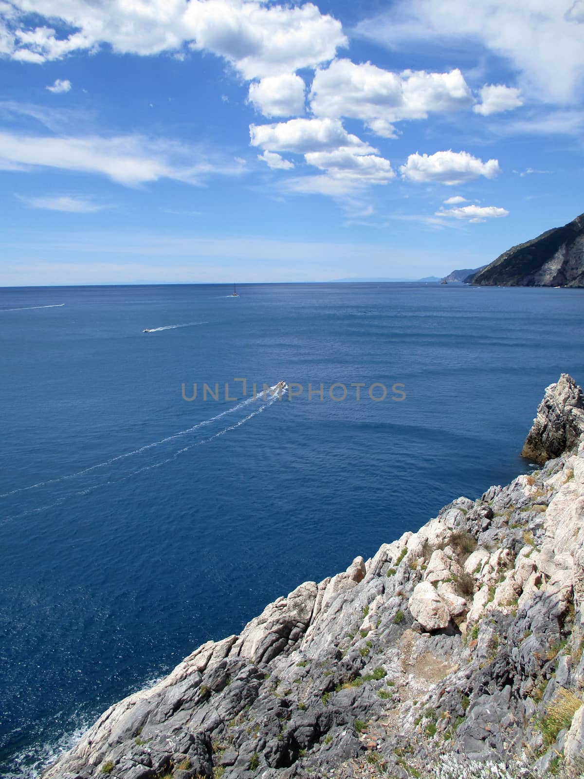 top view of the coastline around Portovenere, Liguria, italy