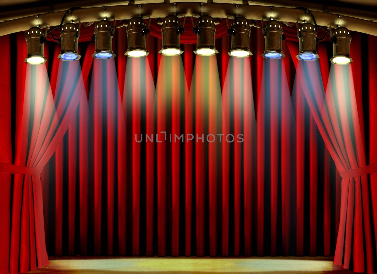 Empty stage with red curtain and spot lights by razihusin