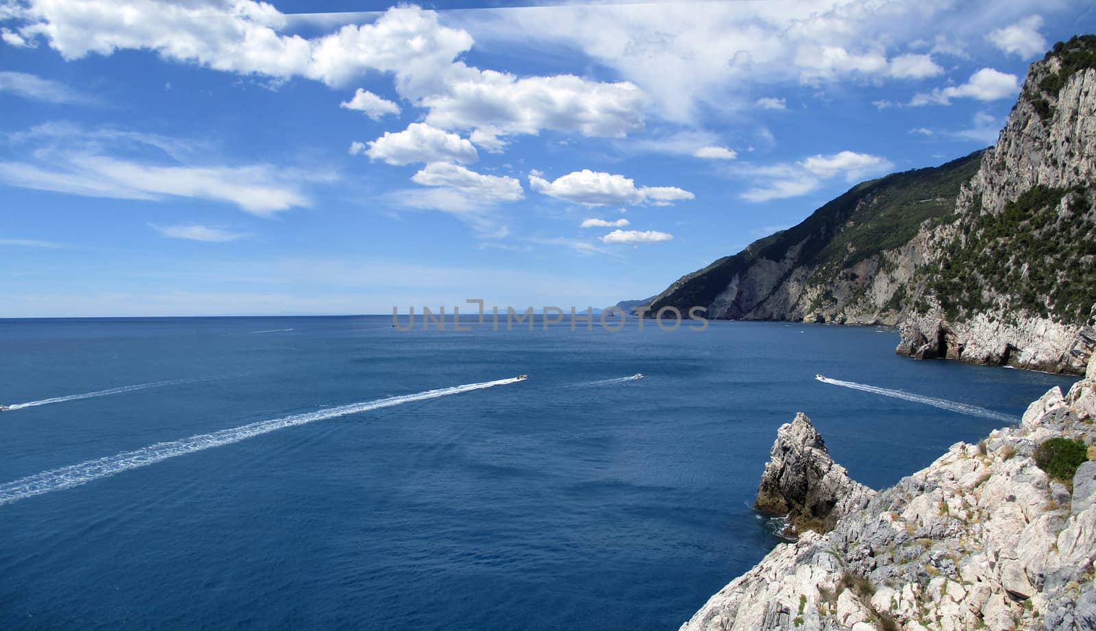 view of the coast and sea around Portovenere, Liguria, Italy