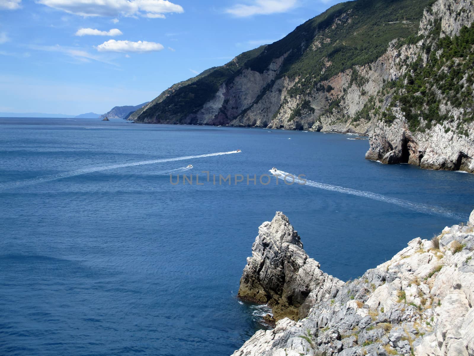 view of the coast and sea around Portovenere, Liguria, Italy