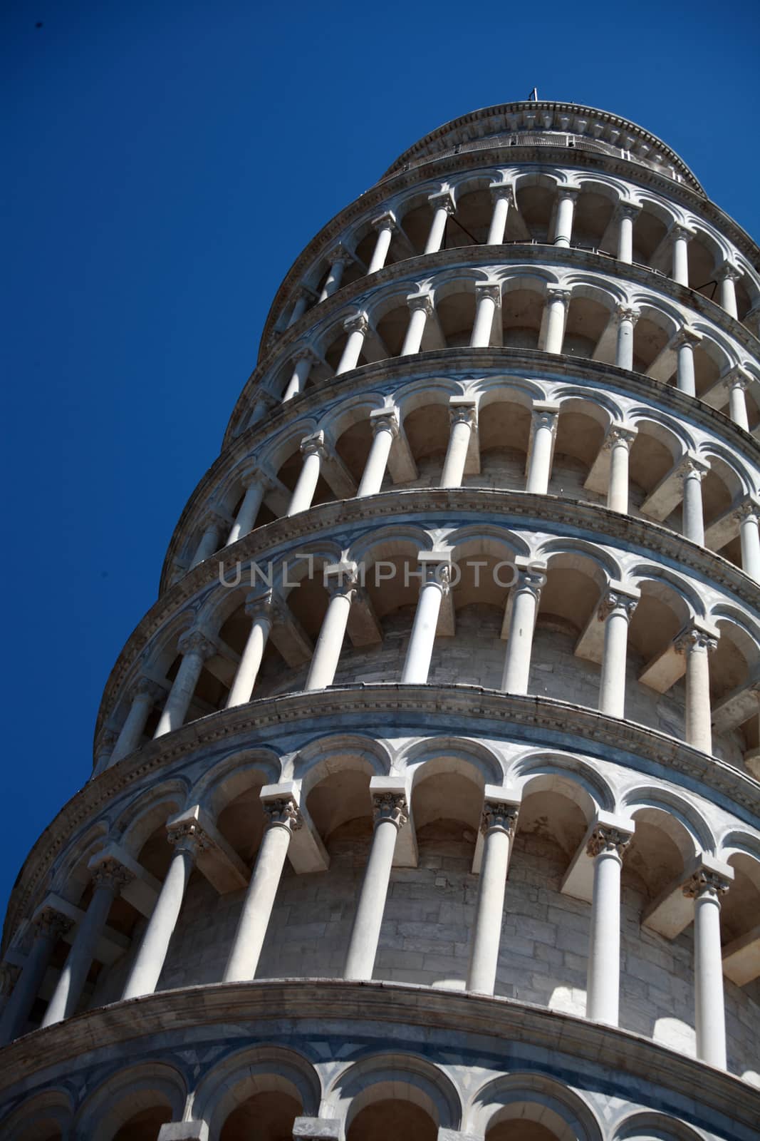 shooting from the bottom of the Leaning Tower of Pisa, Tuscany, Italy