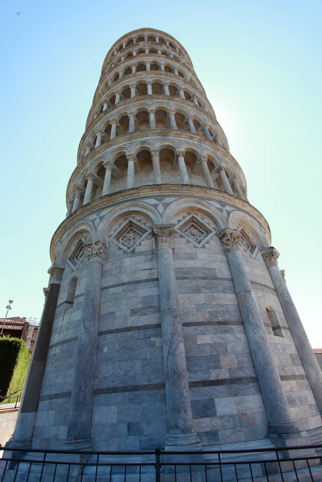 shooting from the bottom of the Leaning Tower of Pisa, Tuscany, Italy