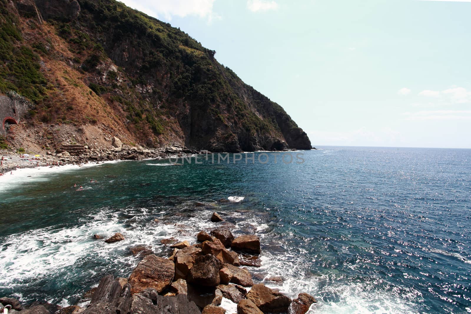 sea view and cliffs in riomaggiore, gulf of 5 terre, Italy