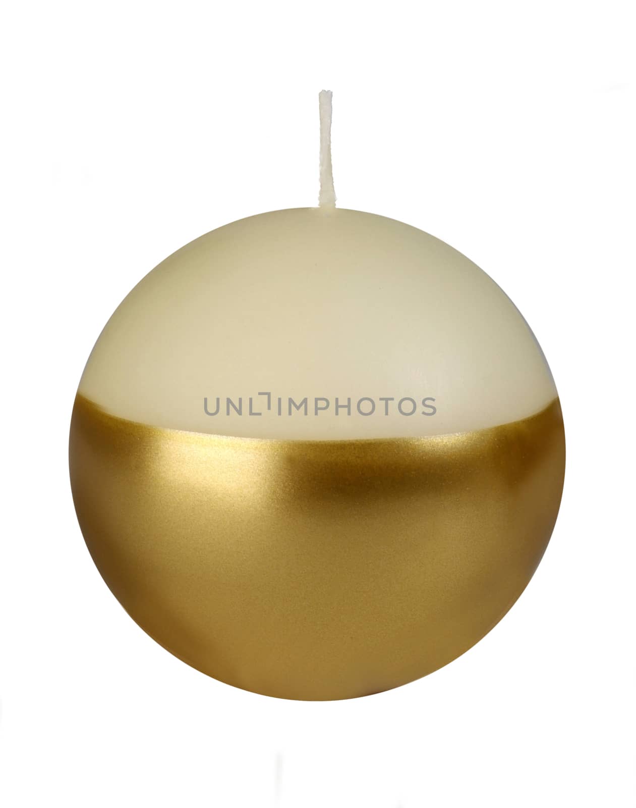candle ball white painted gold on a white background