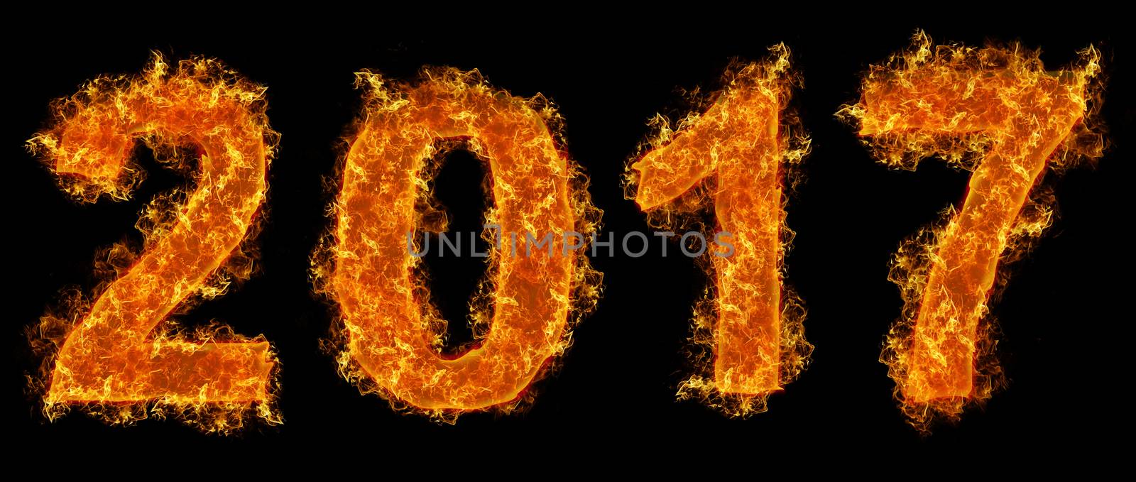 Year 2017 fire text on black