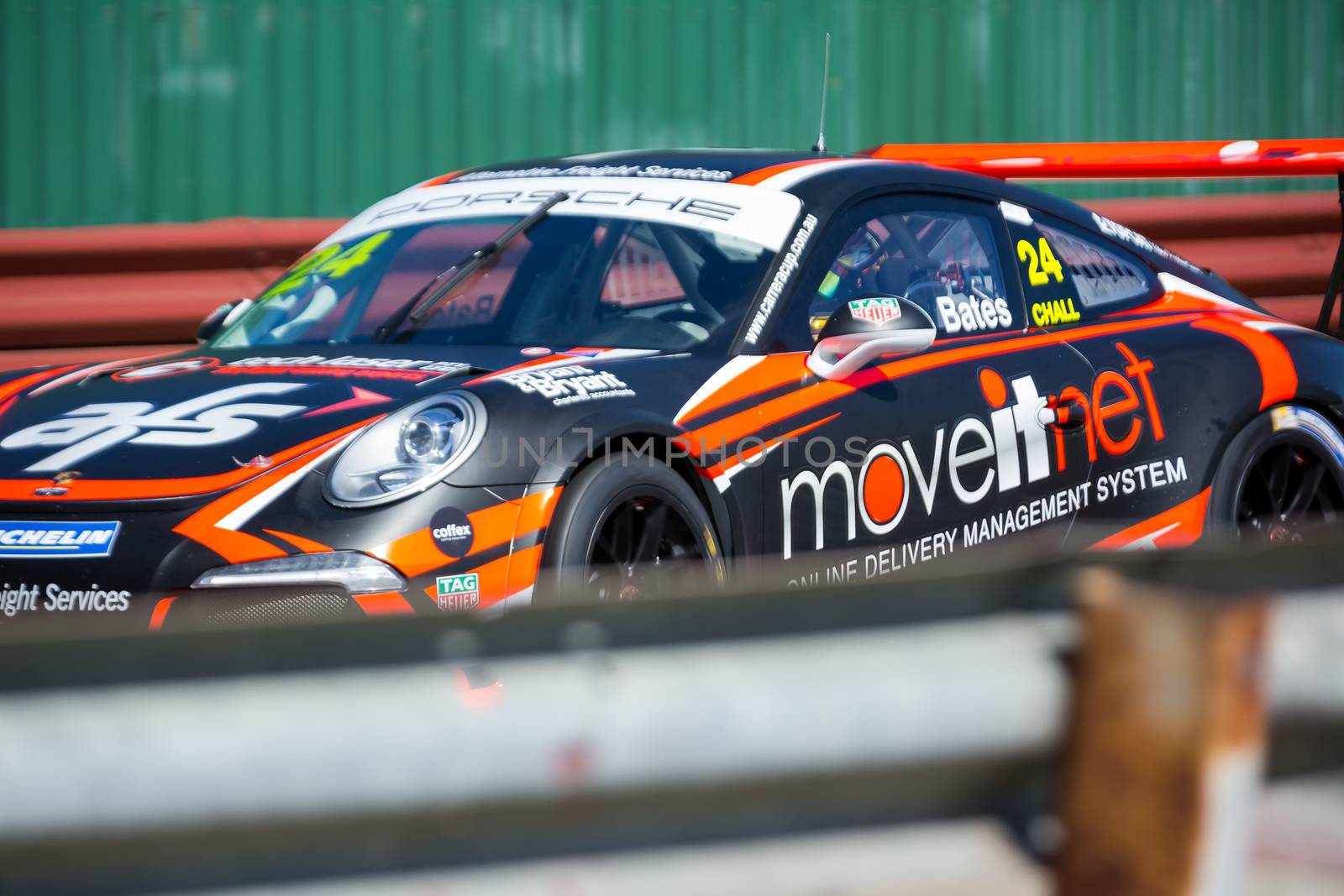 MELBOURNE/AUSTRALIA - SEPTEMBER 17, 2016: Movitnet/A.F.S. driver Tony Bates (24) in the Porsche Cup qualifying session for the Sandown 500 'Retro' Endurance race at Sandown raceway.