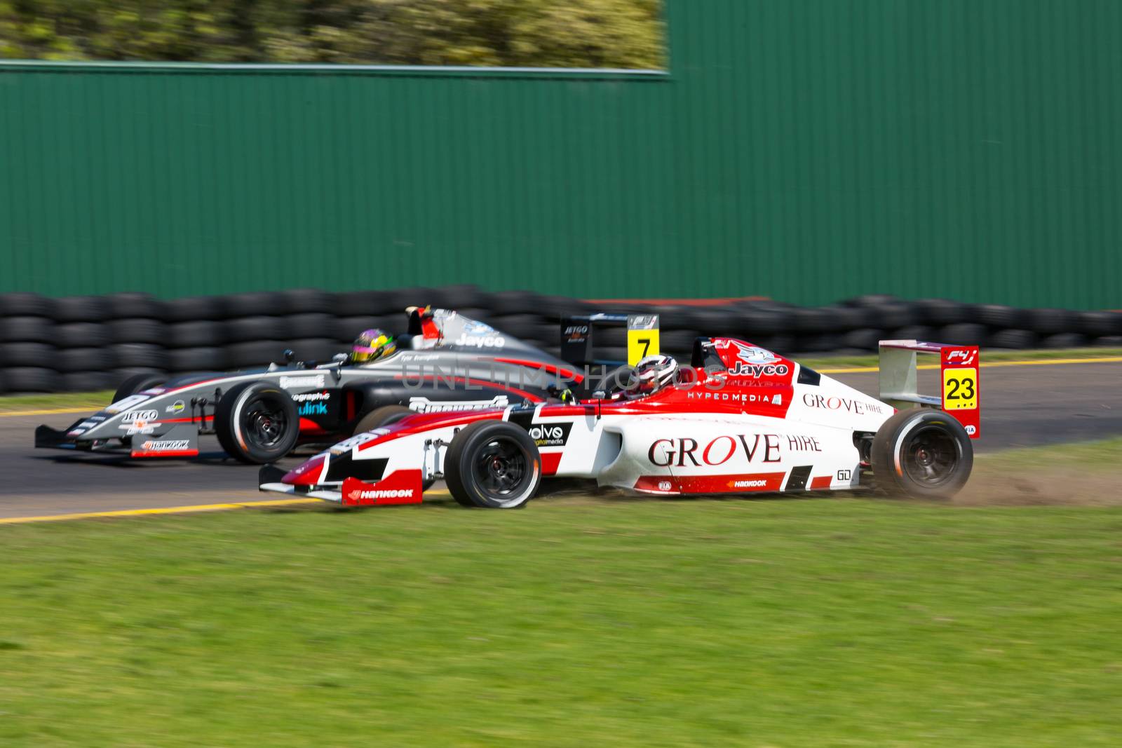 MELBOURNE/AUSTRALIA - SEPTEMBER 17, 2016: Formula 4 racecars in qualifying session for the Sandown 500 'Retro' Endurance race at Sandown raceway.