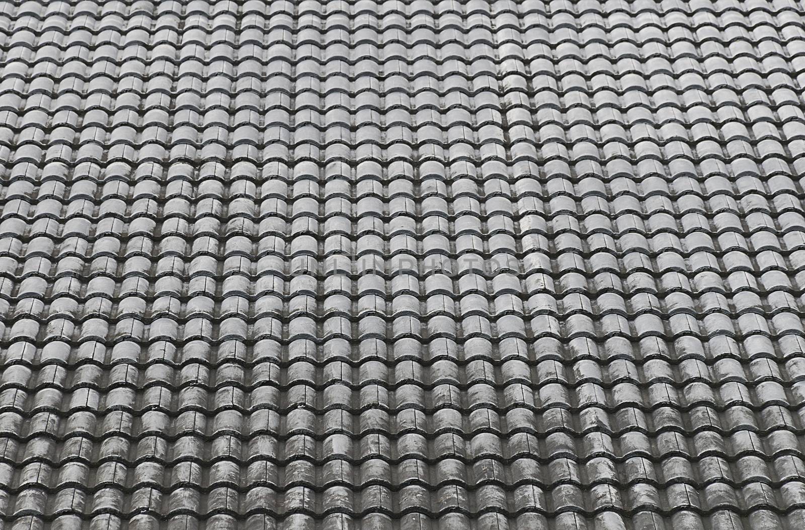 Close up roof tiles texture with blue sky background.