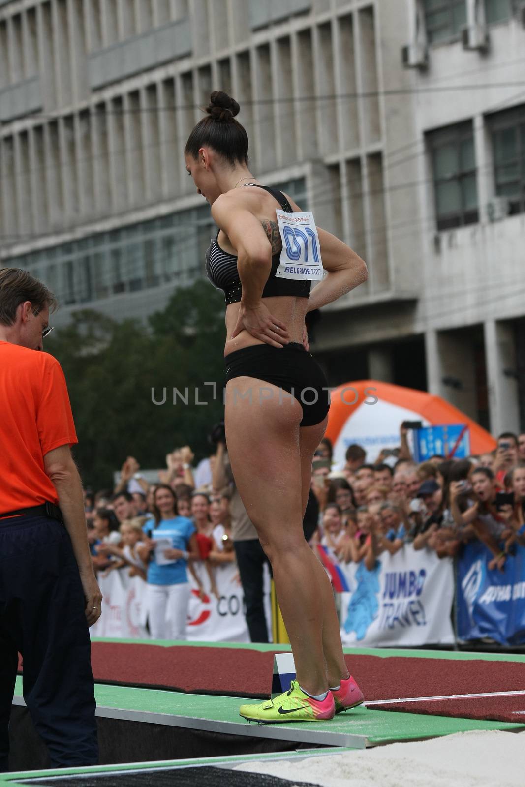 BELGRADE,SERBIA - SEPTEMBER 11 , 2016: Ivana Spanovic after her jump at long jump competition as promotion of European athletics indoors championship which will be held from 3-5.March ,2017 in Belgrade,Serbia