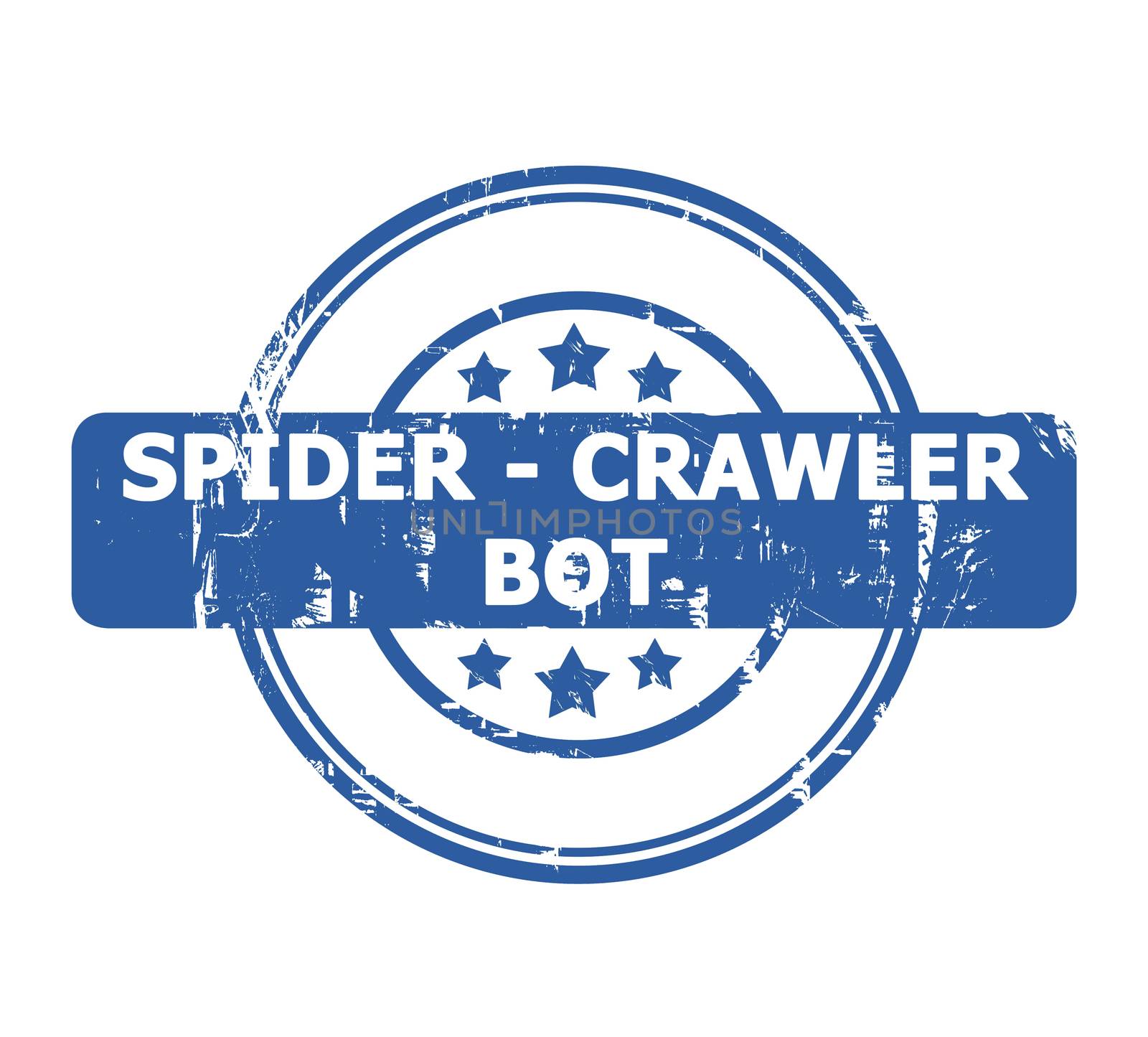 Spider Crawler Bot Stamp with stars isolated on a white background.