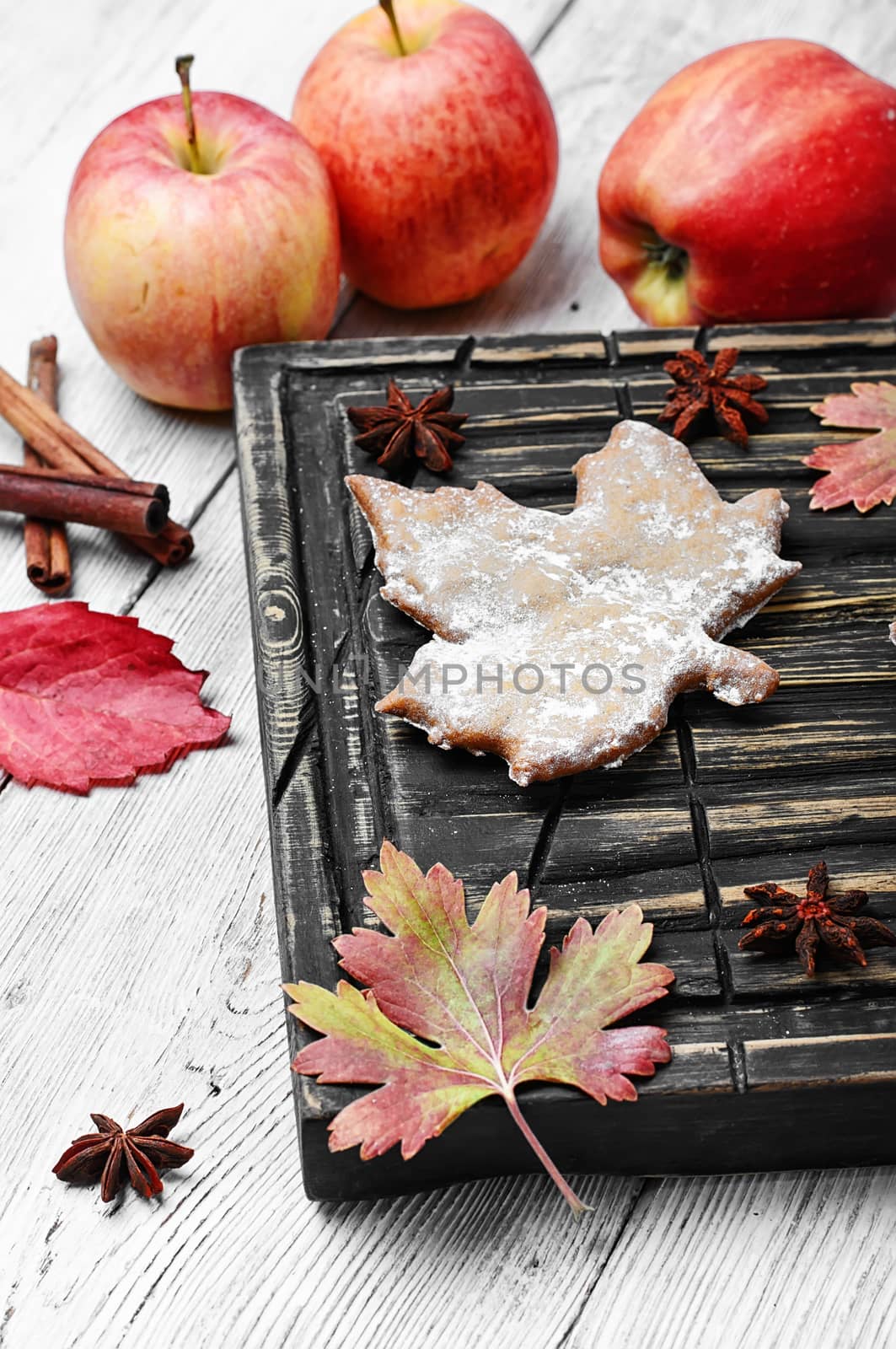 Pastries like cookies maple leaf and autumn apples