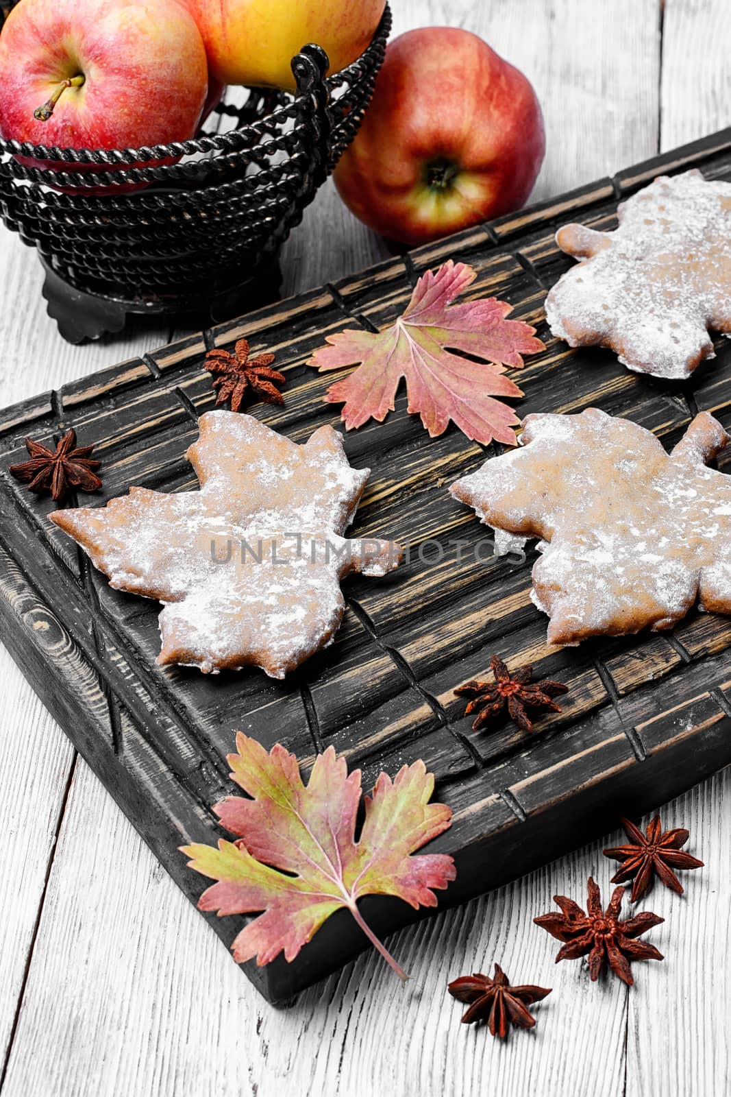 Pastries like cookies maple leaf and autumn apples