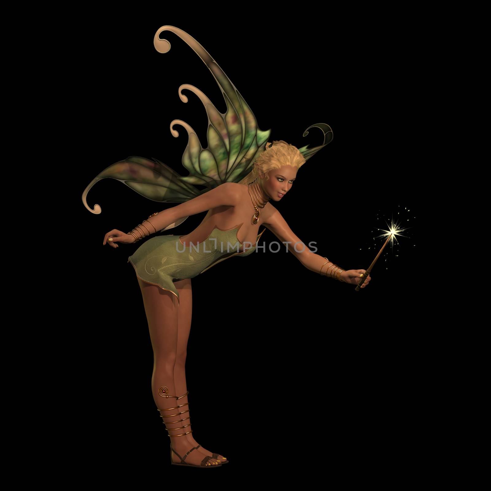 A fairy is a creature of folklore and legend and has pointed long ears, is small in stature and has wings.
