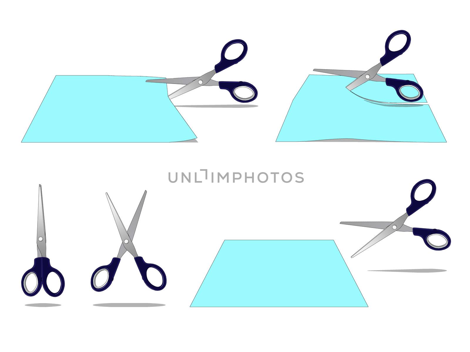 Scissors Cutting a Paper Set Isolated on White Background by Multipedia