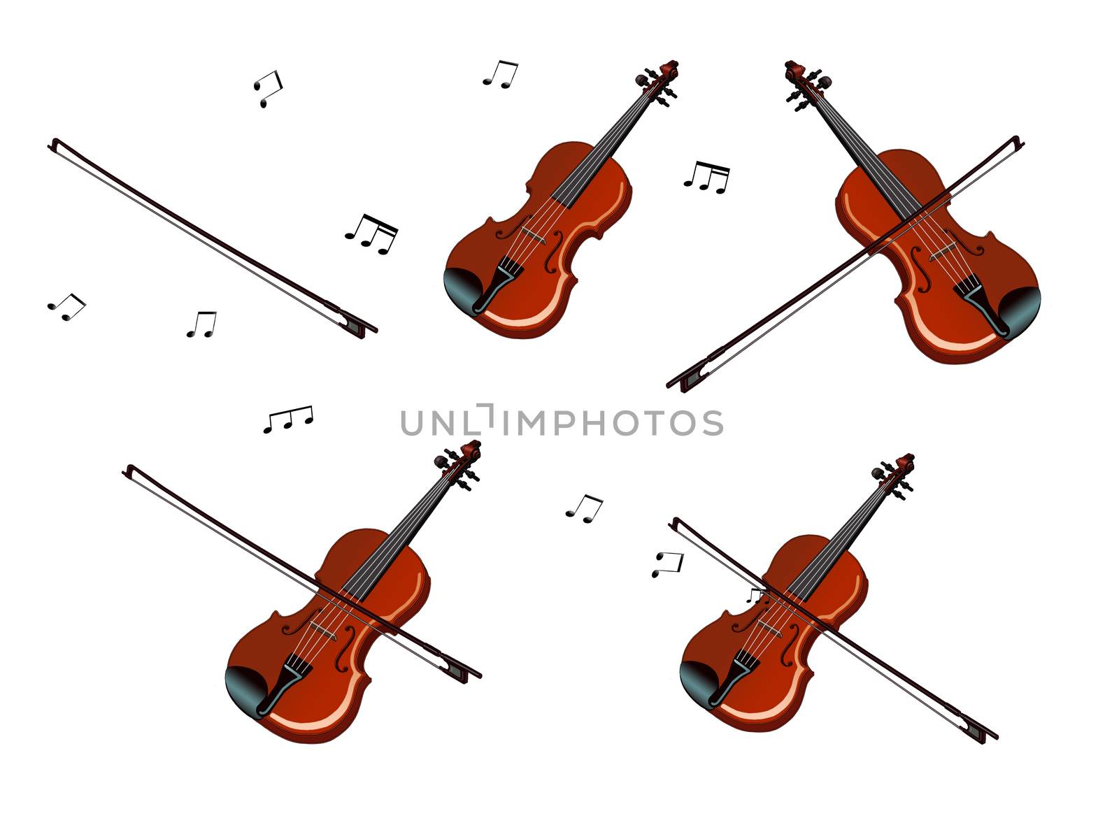 Violin, bow and Notes Set Isolated on White Background by Multipedia