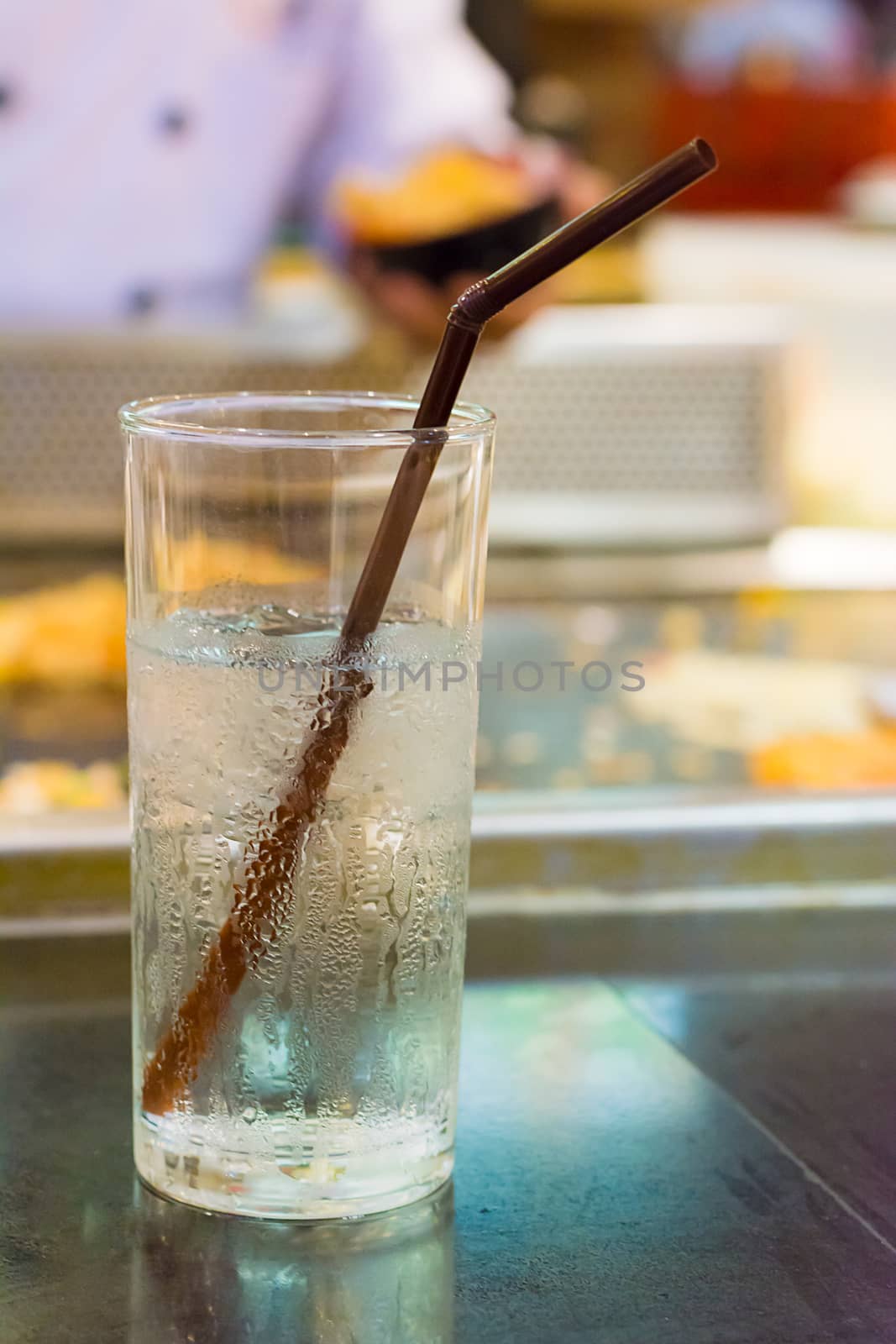 Glass of water on table in the restaurant