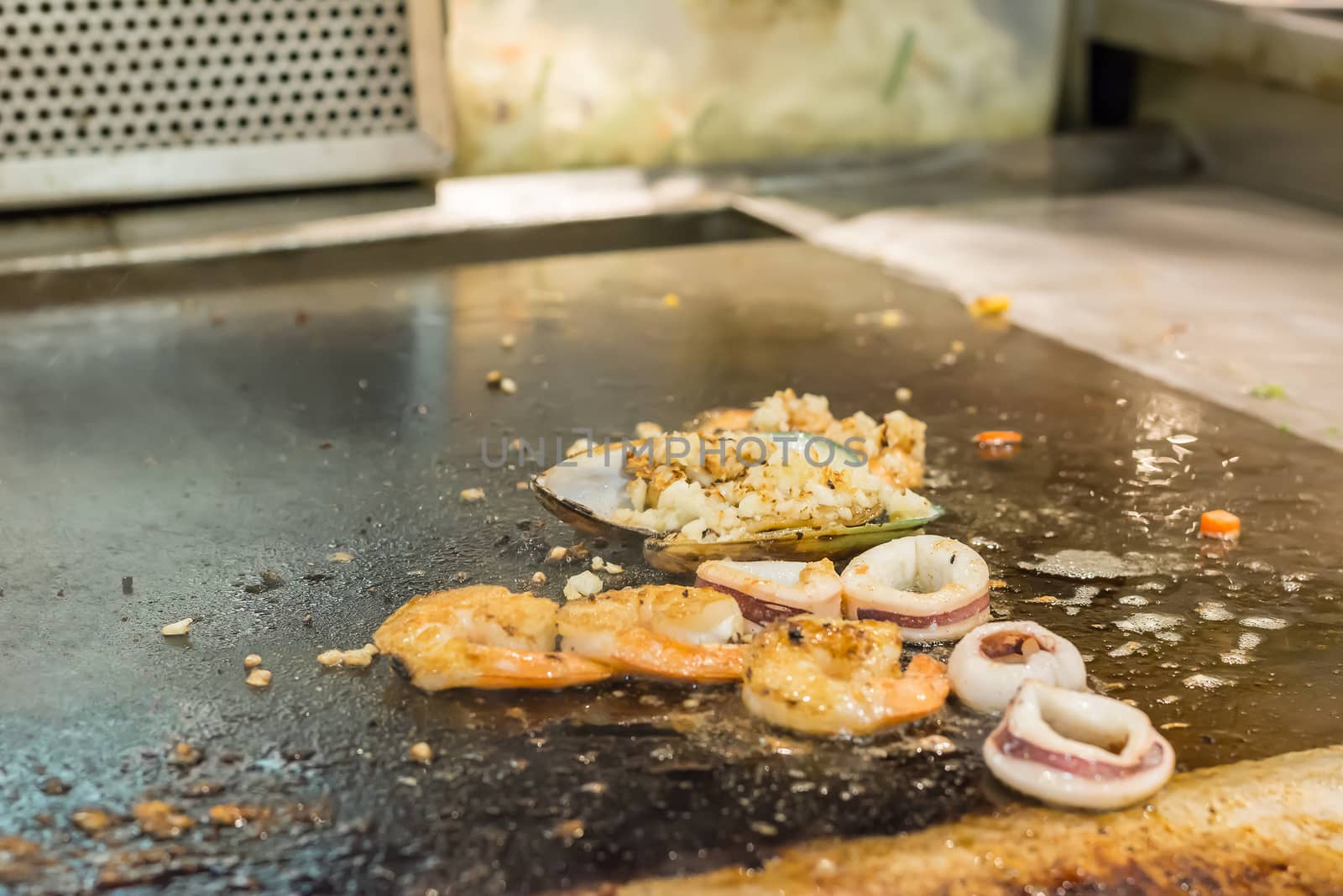 Cooking Seafood in restaurant