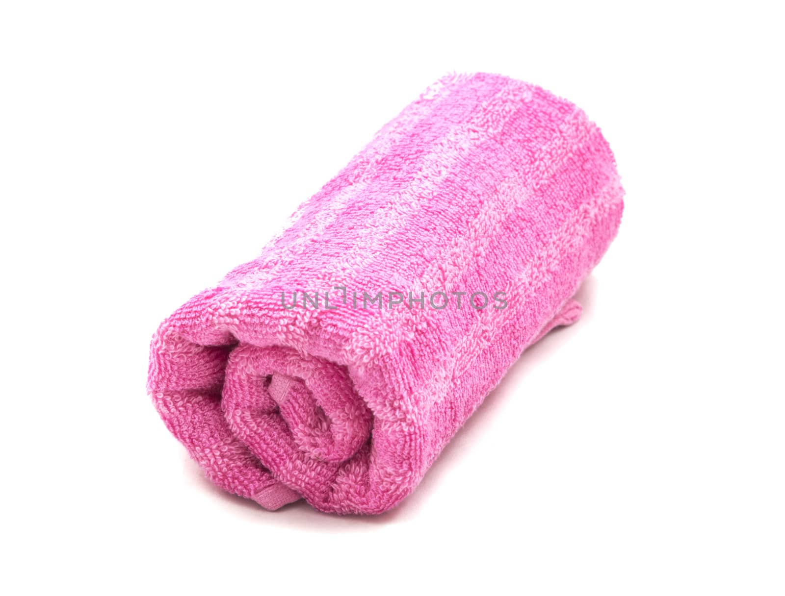 Close-up of pink towel isolated on a white background.