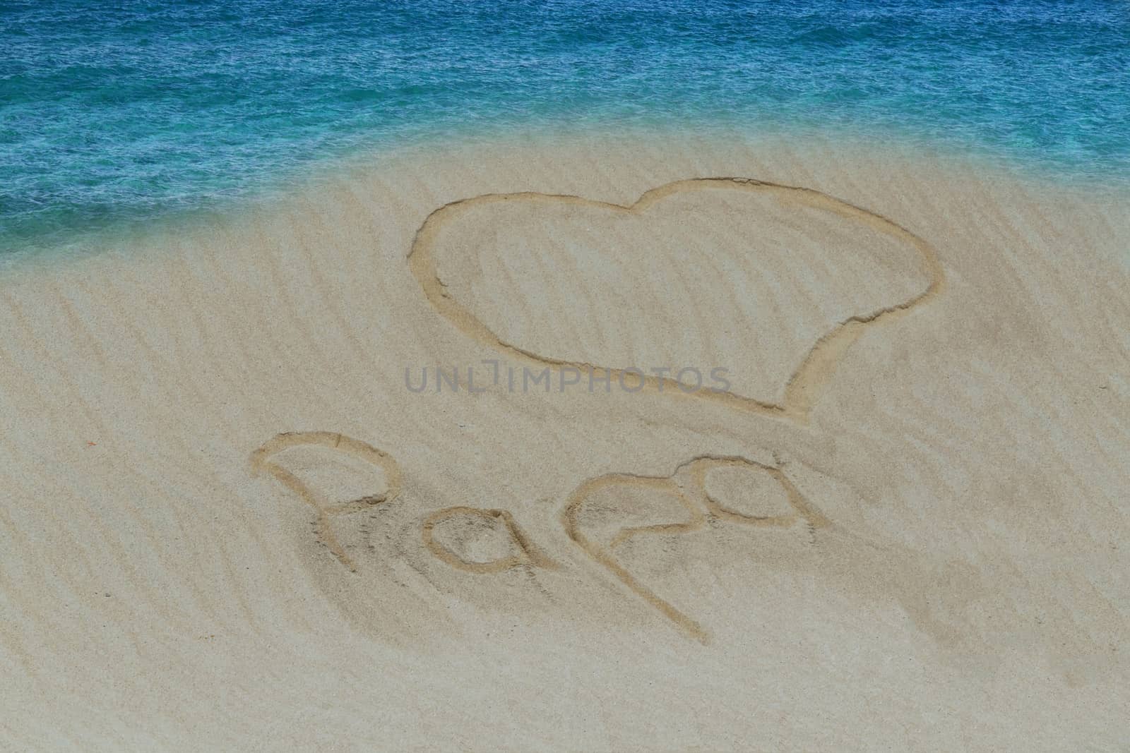 Beach with a drawn in the sand heart and the word Dad.         by JFsPic